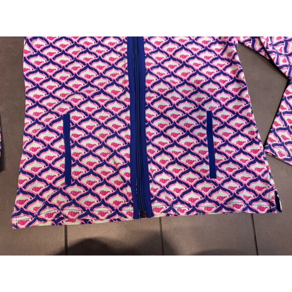Vineyard Vines Zip Up Sweater Girls 10-12 Whale Logo‎ Pink Blue Light Spring Top - Picture 3 of 7